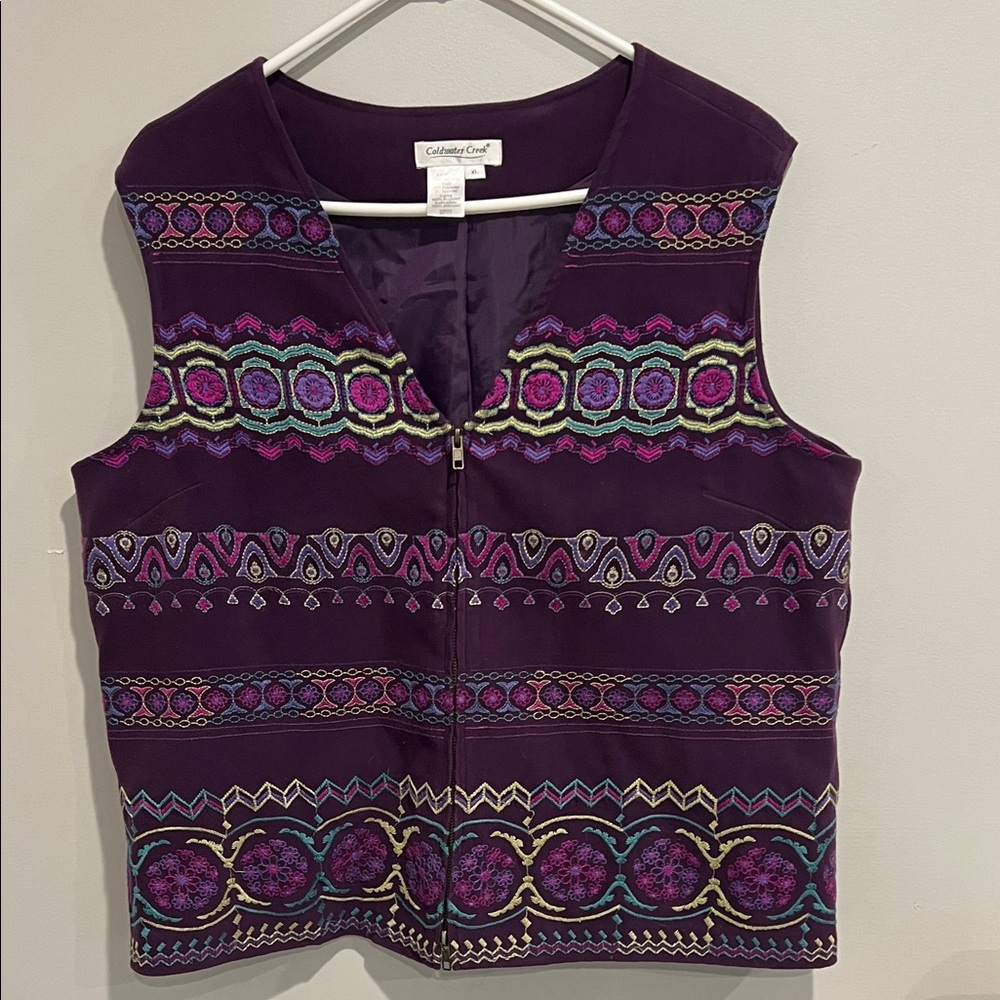 Coldwater Creek Purple Embroidered vest womens size XL